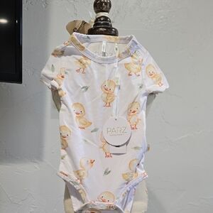 Kids Duck Print One Piece - White and Yellow